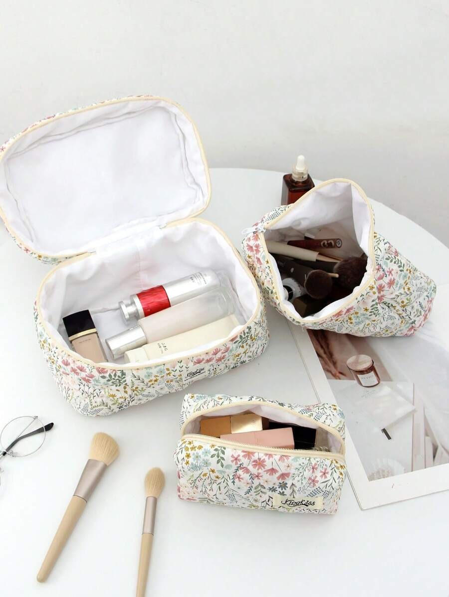 Corduroy Pink Floral Cosmetic Pouch