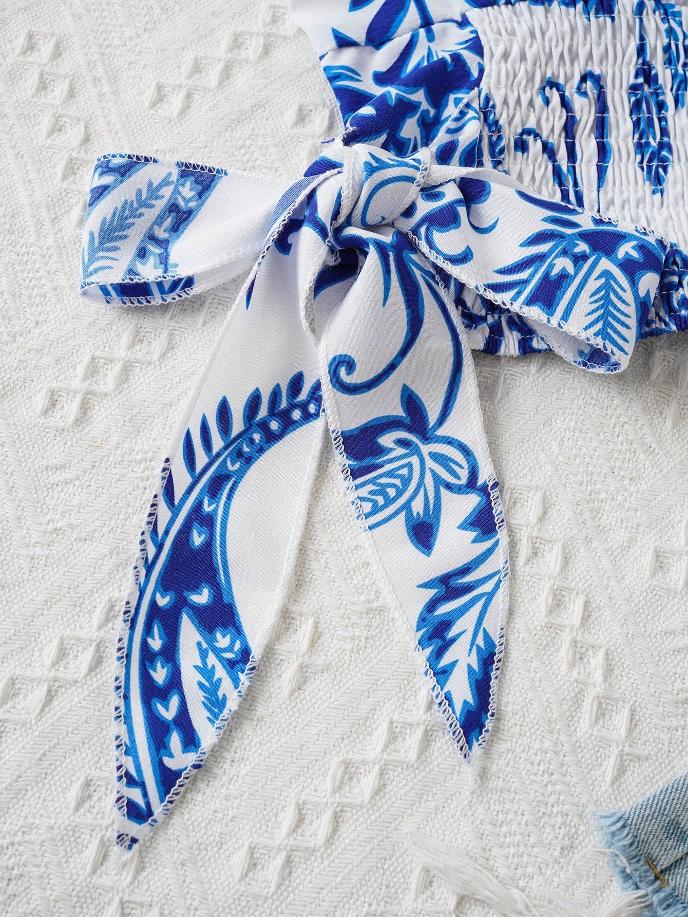 Polka Dot Shirred Ruffle Top