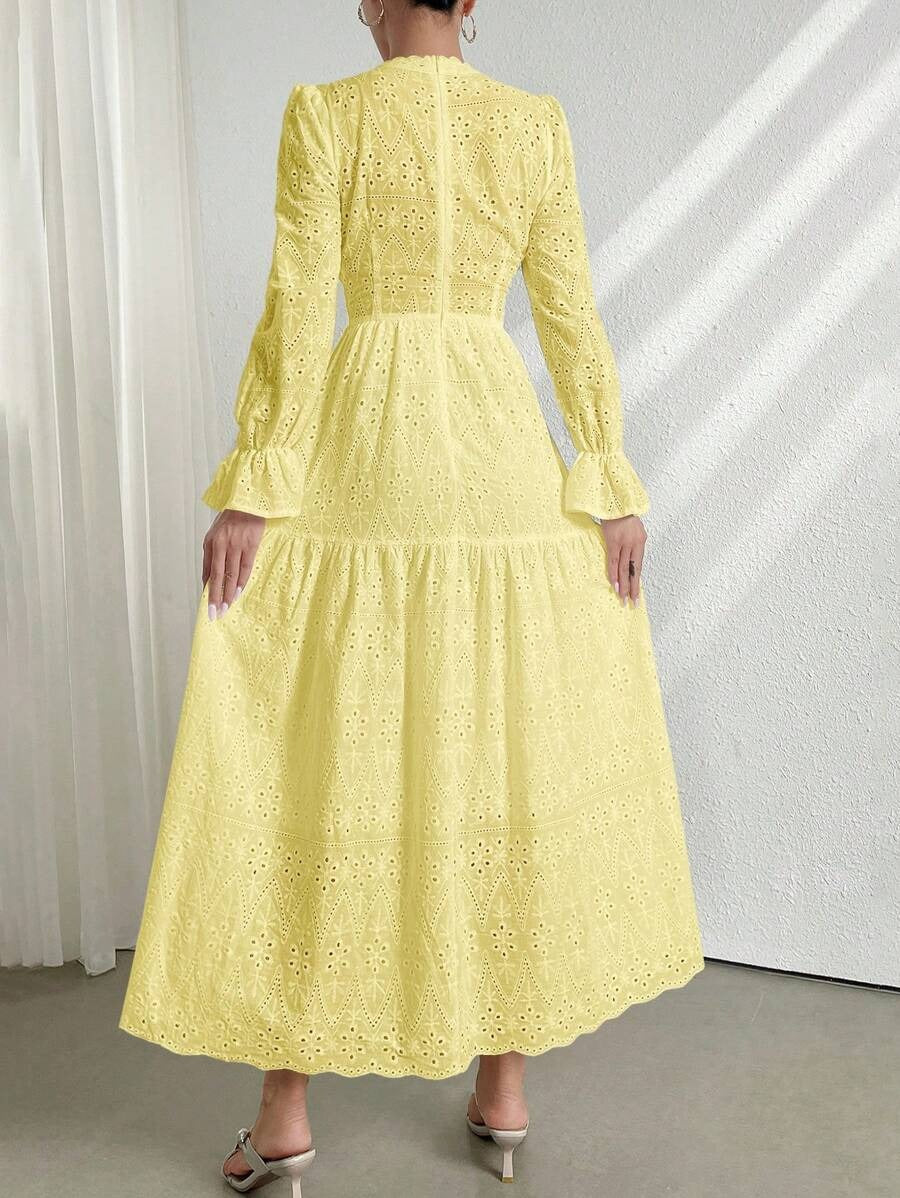 V-Neck Embroidered Vacation Dress