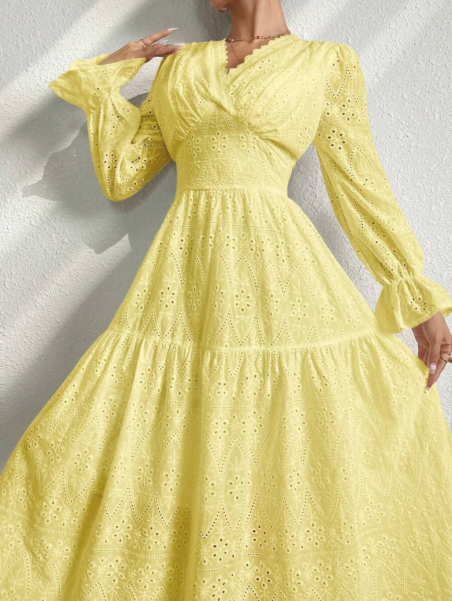 V-Neck Embroidered Vacation Dress