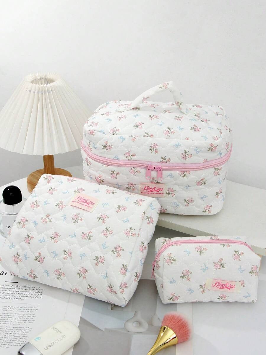 Corduroy Pink Floral Cosmetic Pouch