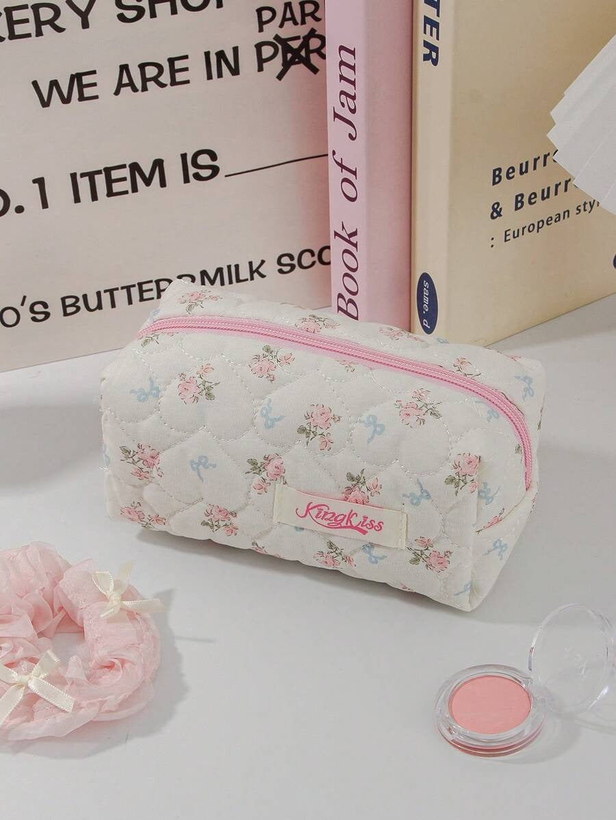 Corduroy Pink Floral Cosmetic Pouch