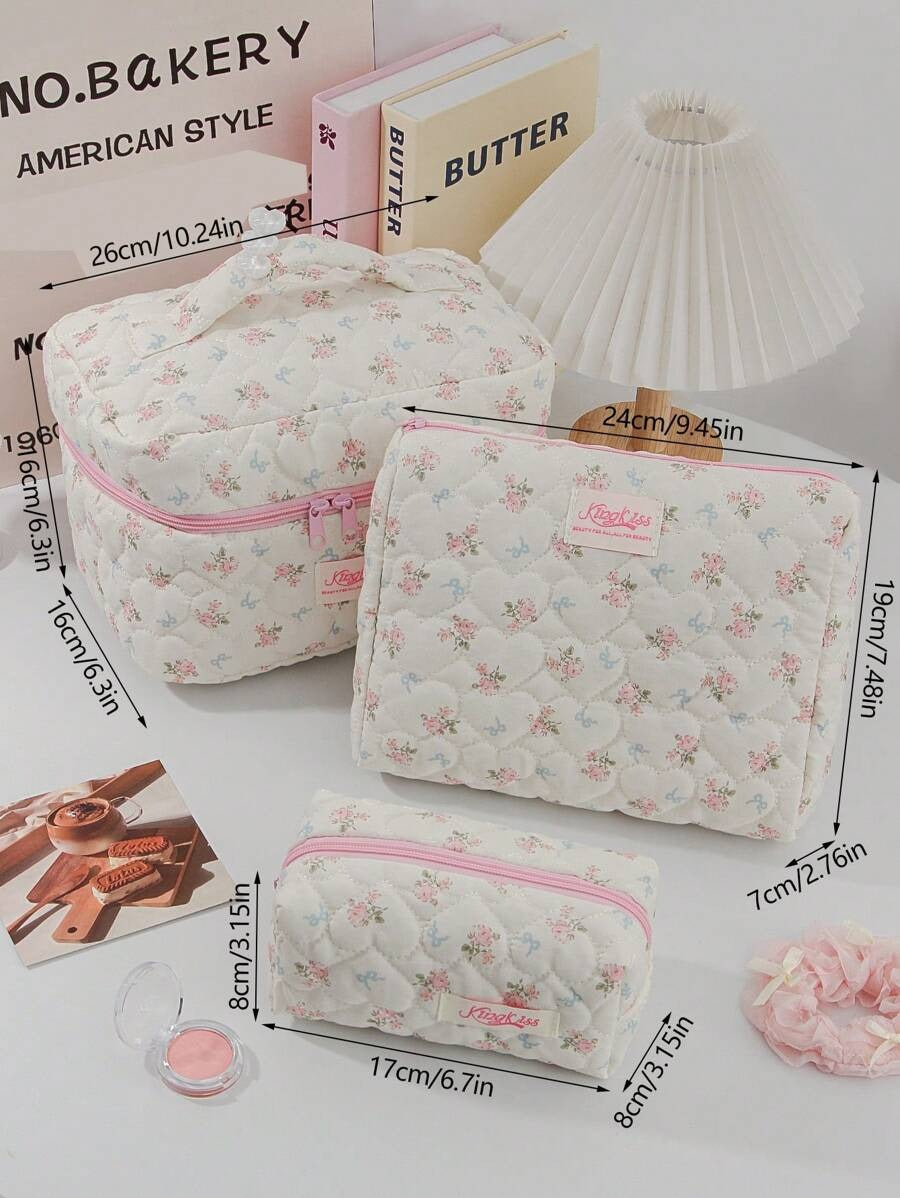 Corduroy Pink Floral Cosmetic Pouch