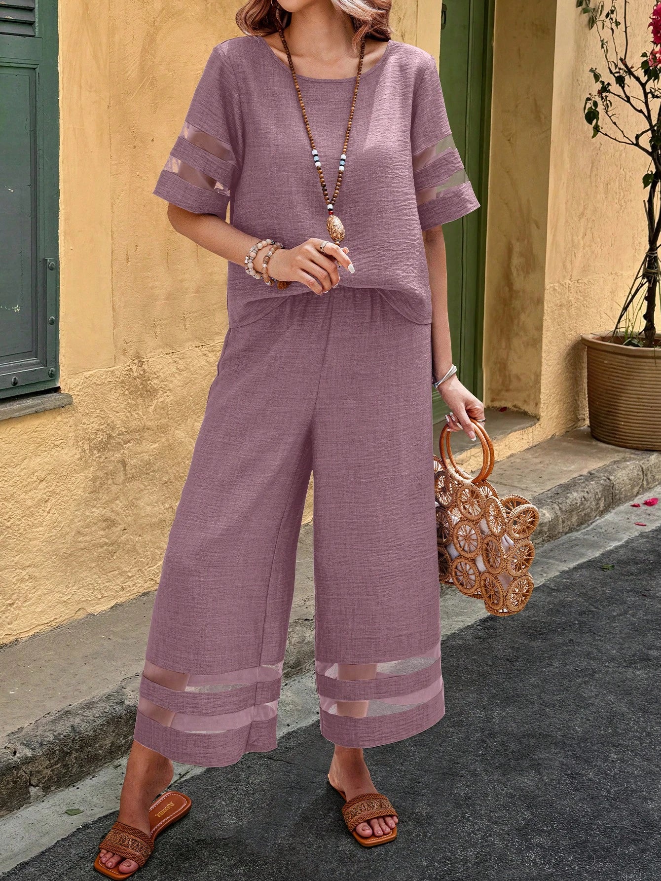 Boho Mesh Splice Co-ord Set