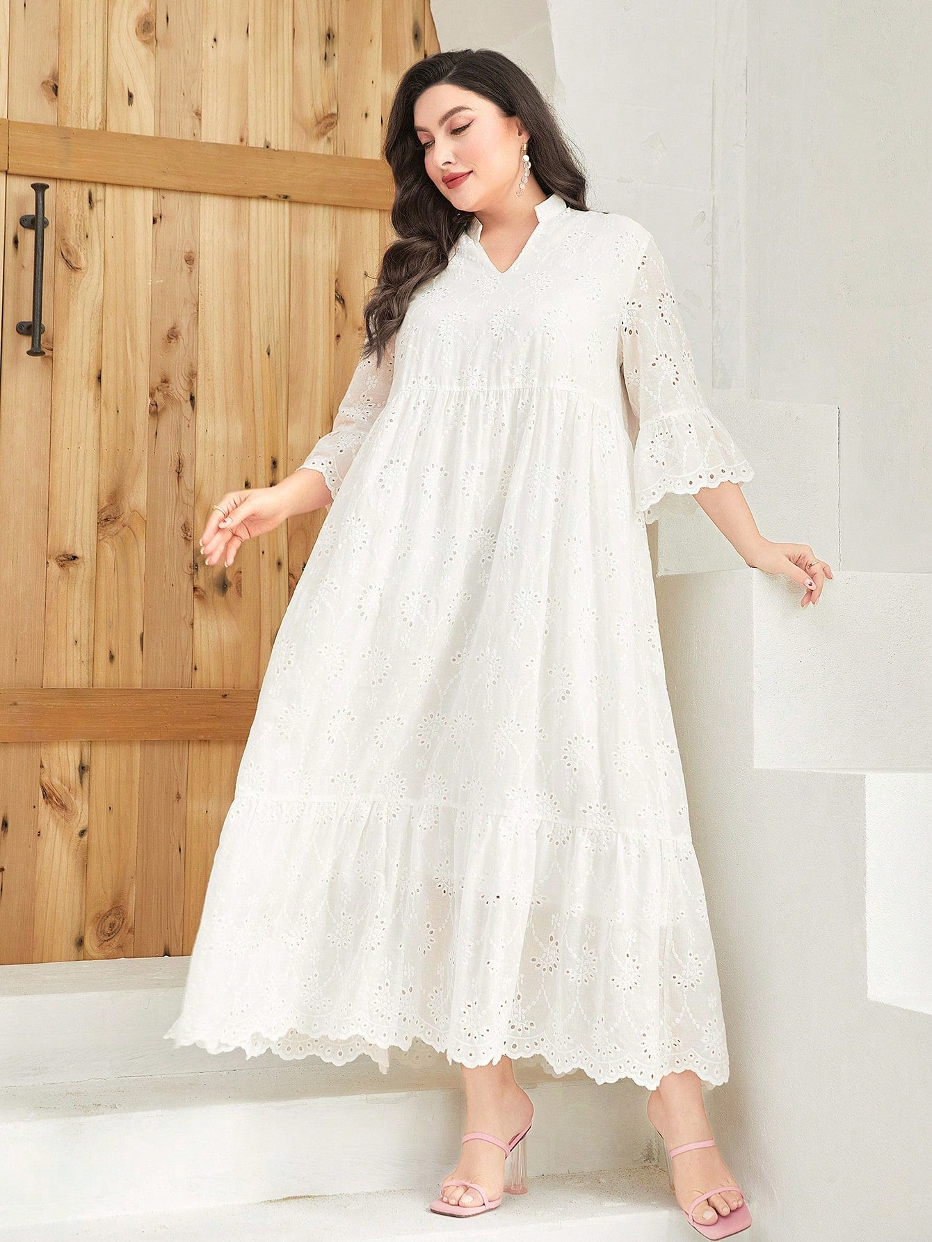 White Lace Eyelet Maxi Dress
