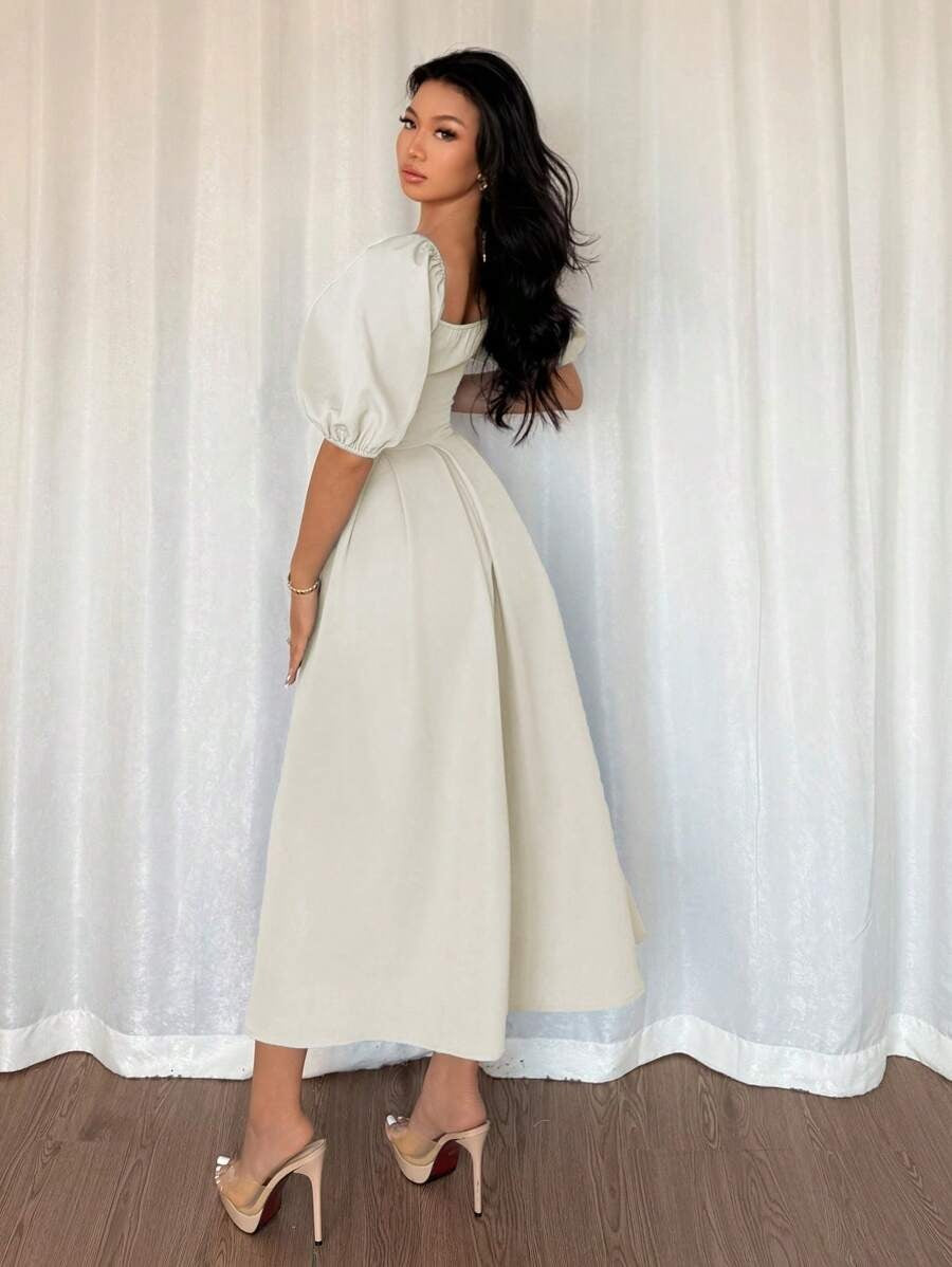 French Draped Hem A-Line Dress