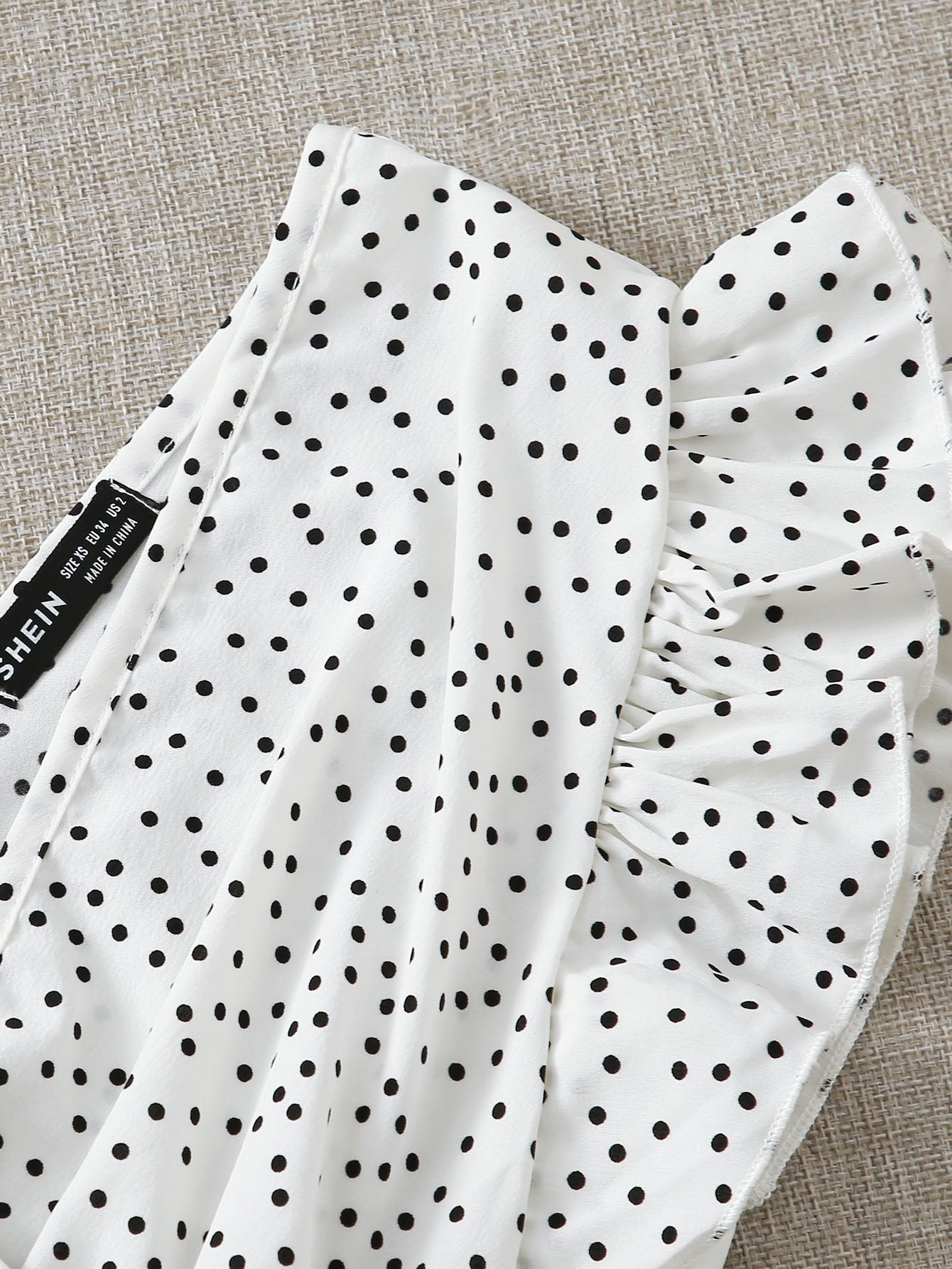 Polka Dot Shirred Ruffle Top