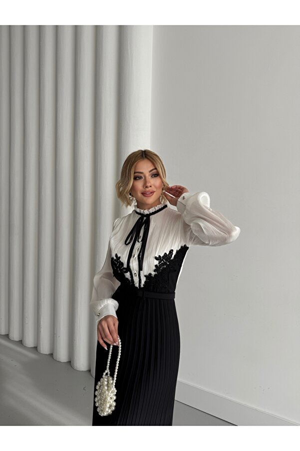 Elegant Lace-Detailed Chiffon A-Line Dress for Women