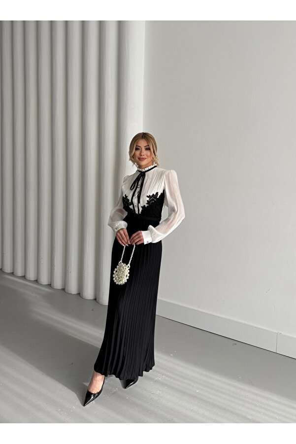 Elegant Lace-Detailed Chiffon A-Line Dress for Women