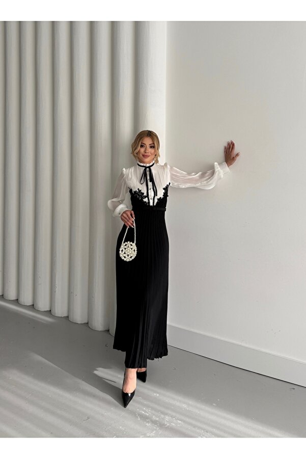 Elegant Lace-Detailed Chiffon A-Line Dress for Women