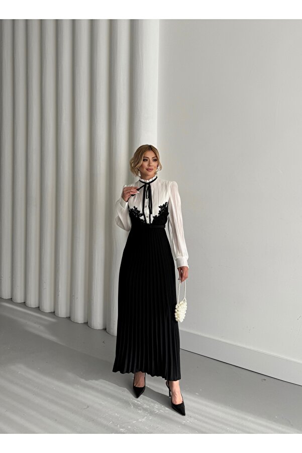 Elegant Lace-Detailed Chiffon A-Line Dress for Women