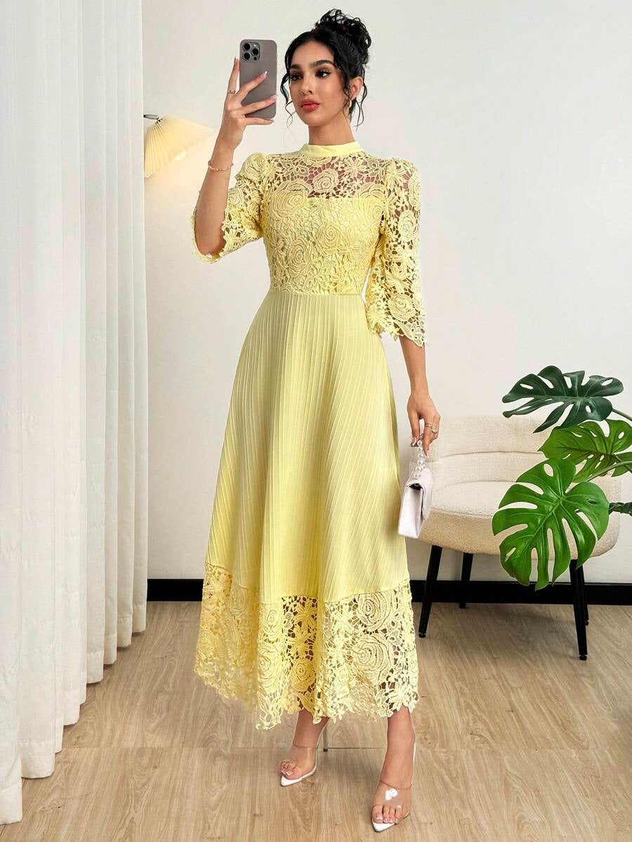 Ruffled Sleeve Embroidered Vacation Dress