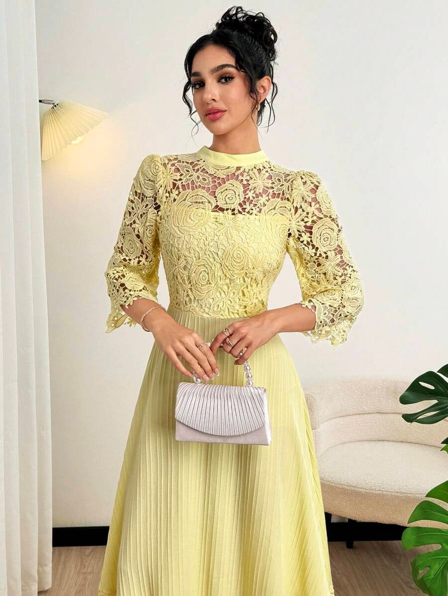 Ruffled Sleeve Embroidered Vacation Dress