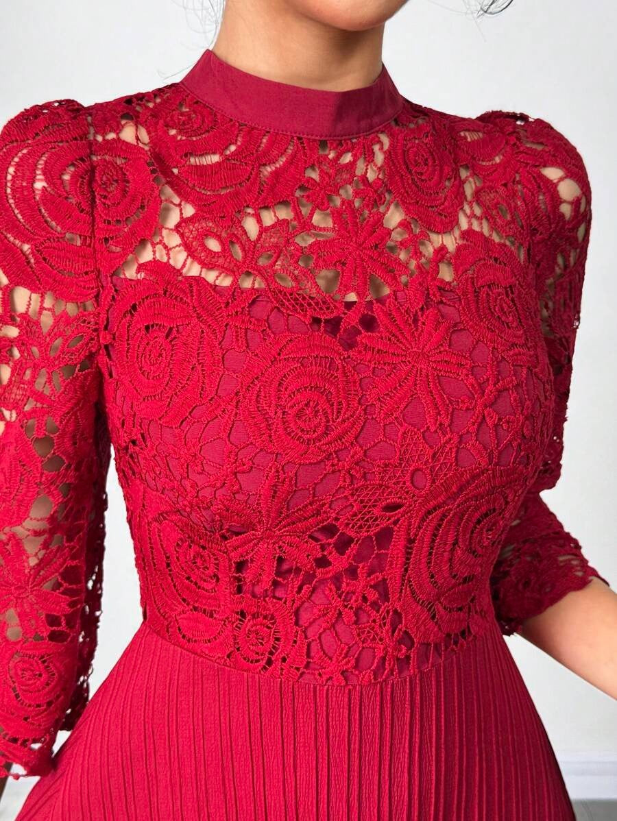 Ruffled Sleeve Embroidered Vacation Dress