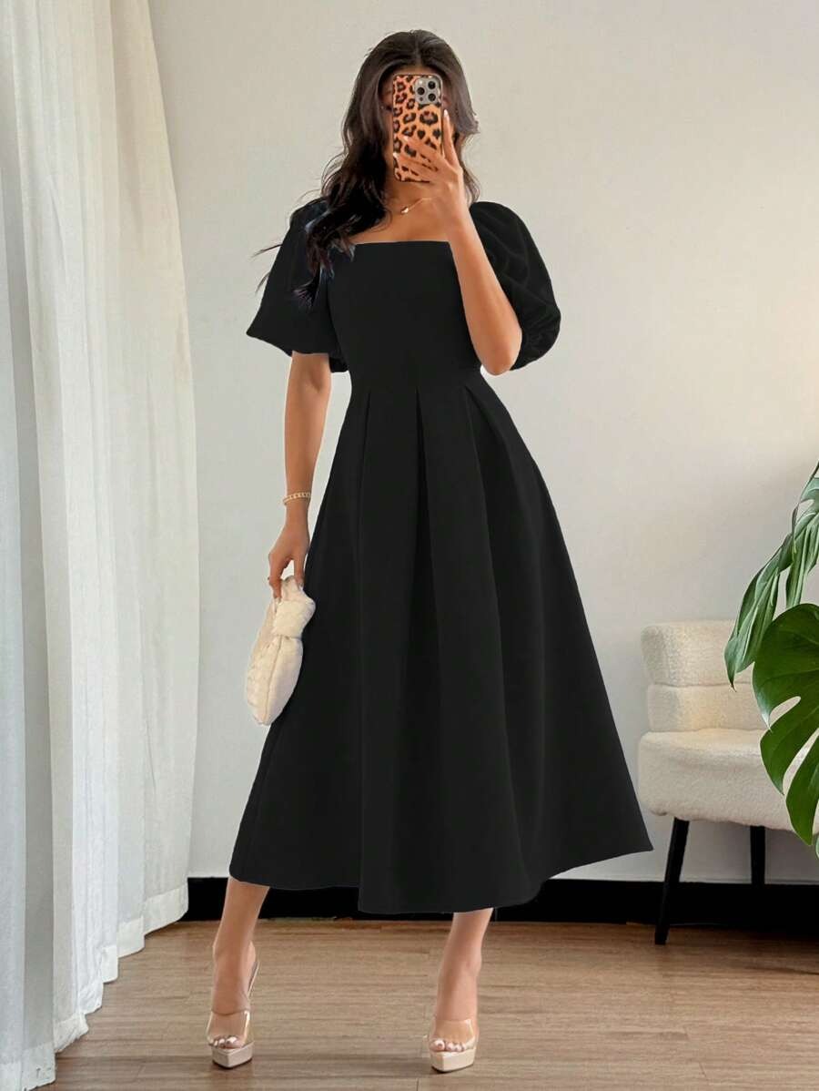 French Draped Hem A-Line Dress