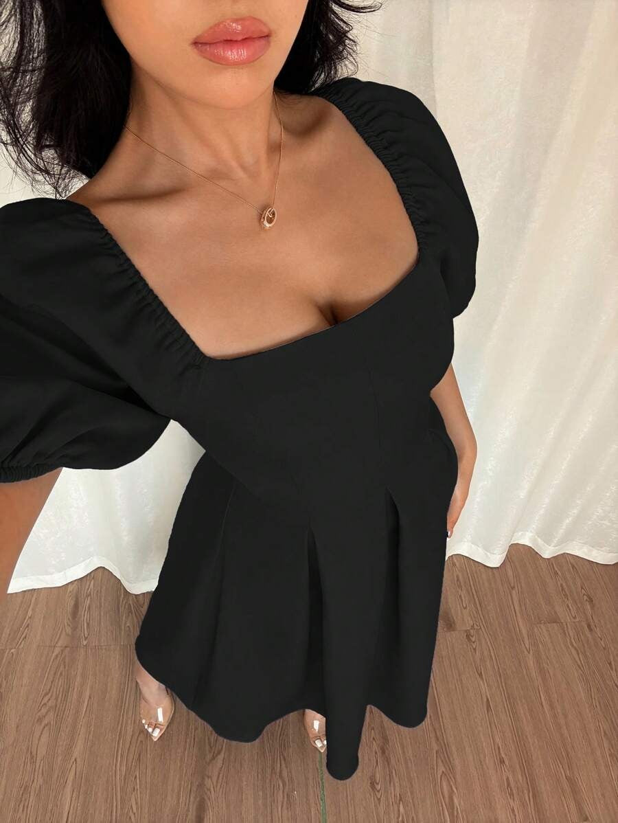 French Draped Hem A-Line Dress