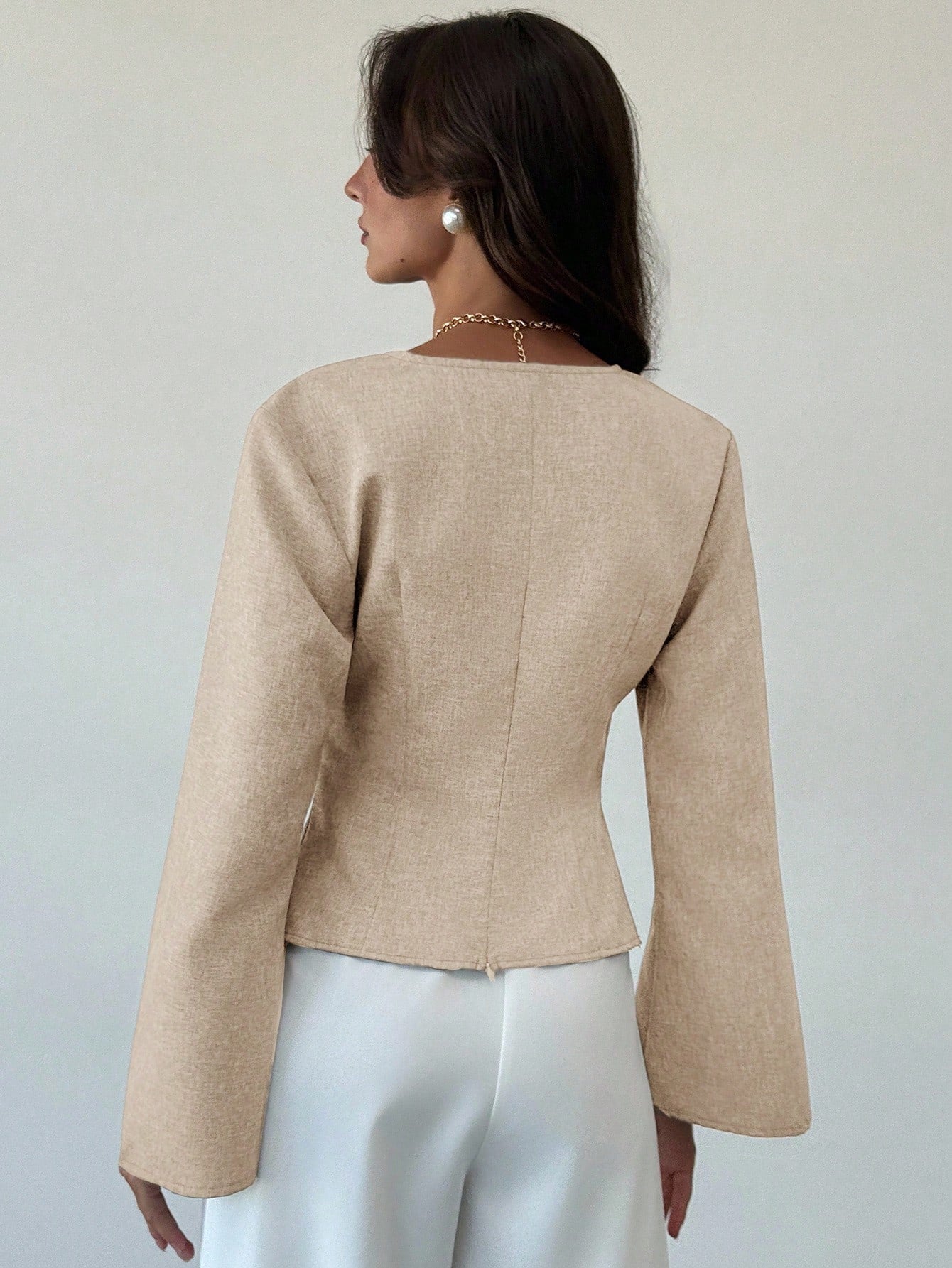 V-Neck Pleated Hem Blouse