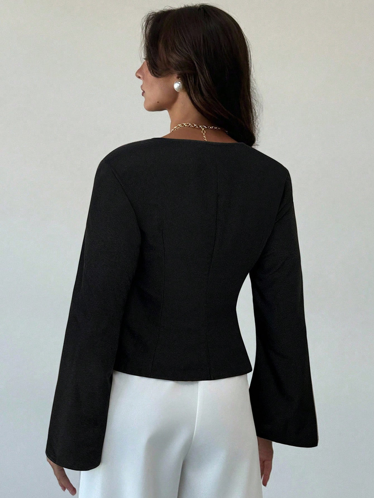V-Neck Pleated Hem Blouse