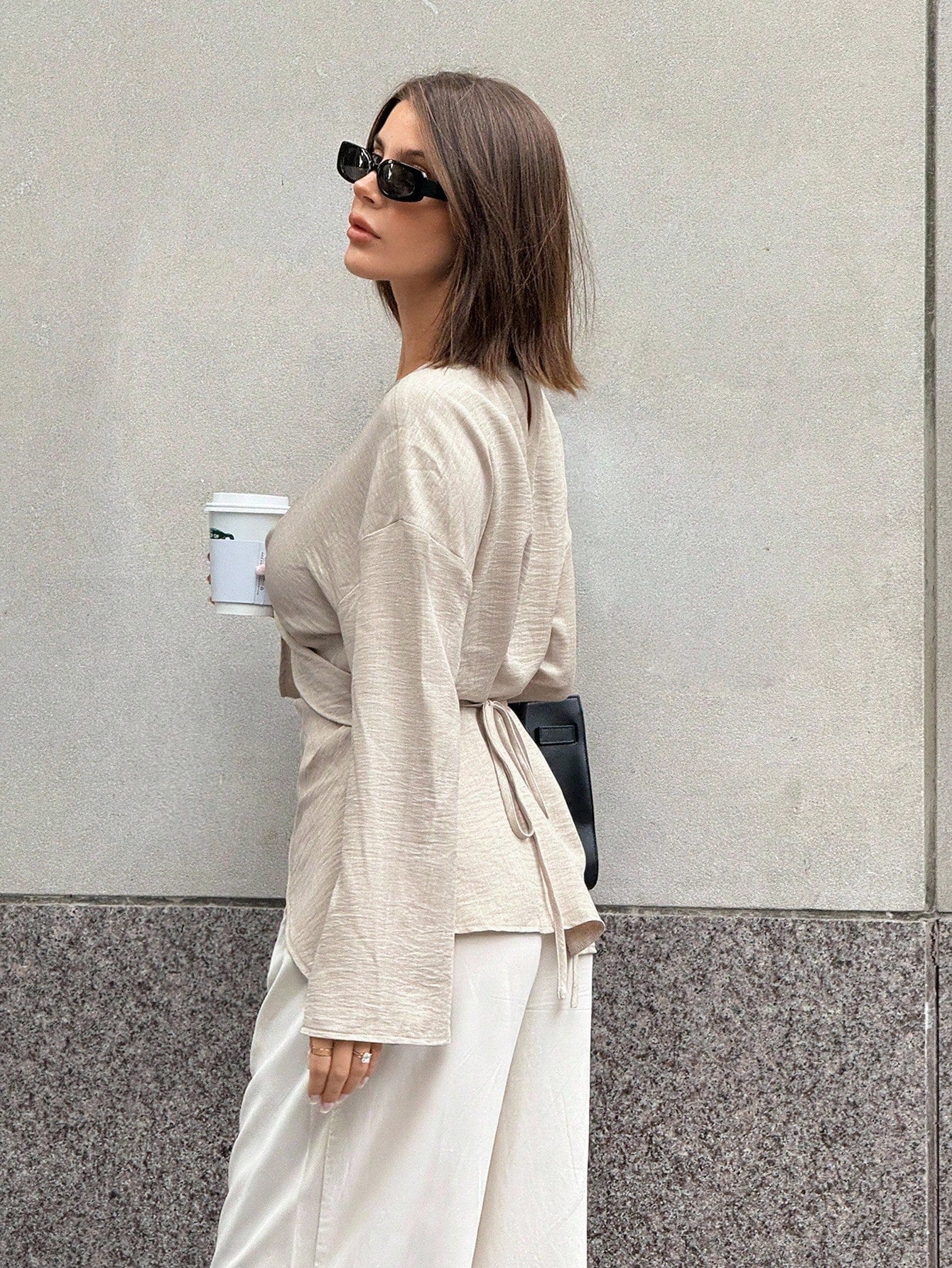 Solid Color Cross Wrap Shirt