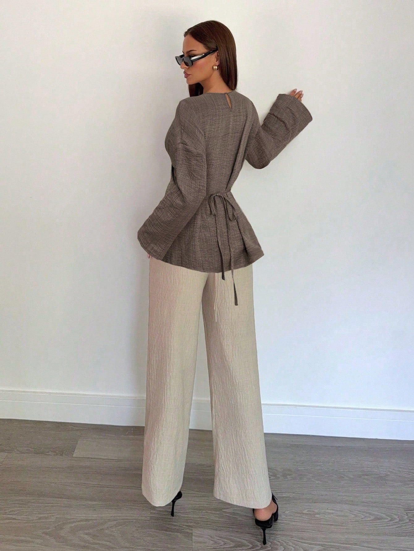 Solid Color Cross Wrap Shirt