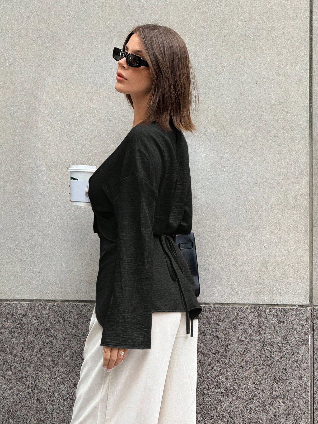 Solid Color Cross Wrap Shirt