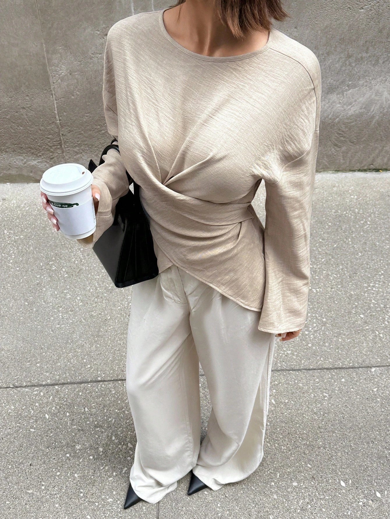 Solid Color Cross Wrap Shirt