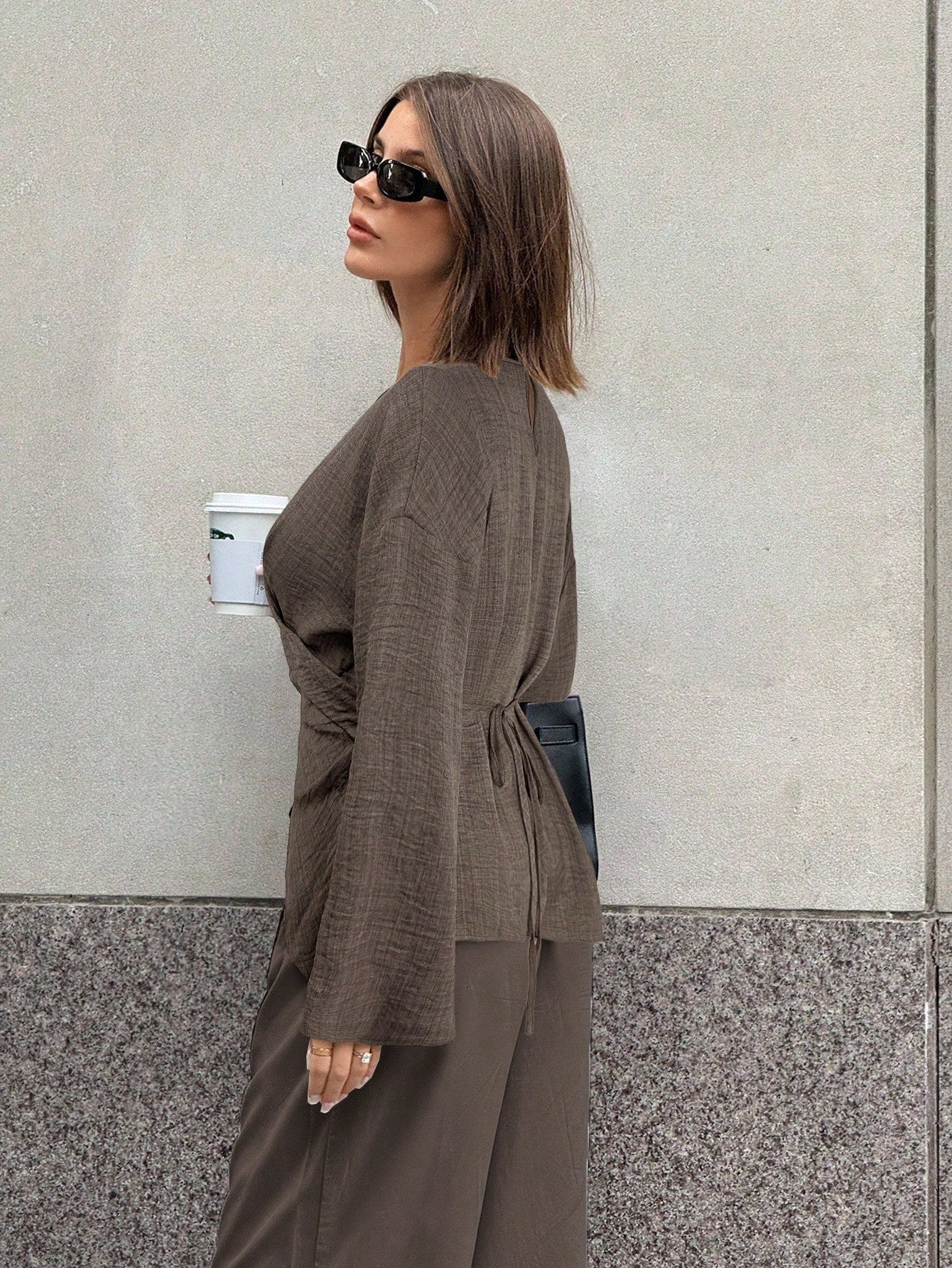 Solid Color Cross Wrap Shirt