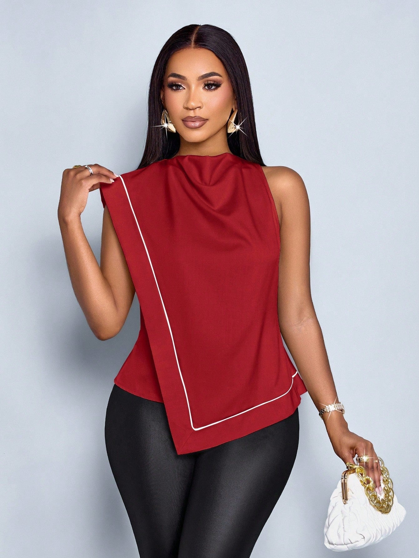 Black White Asymmetrical Stripe Blouse