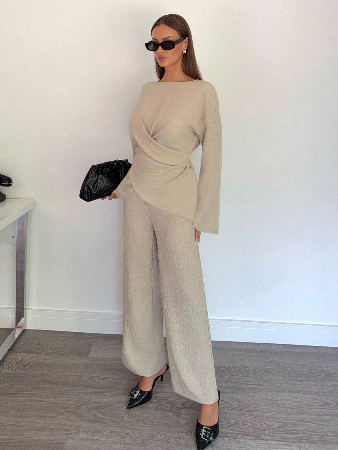 Solid Color Cross Wrap Shirt