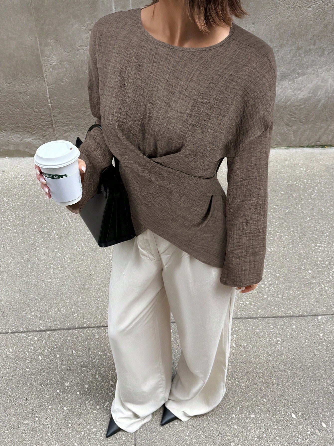 Solid Color Cross Wrap Shirt