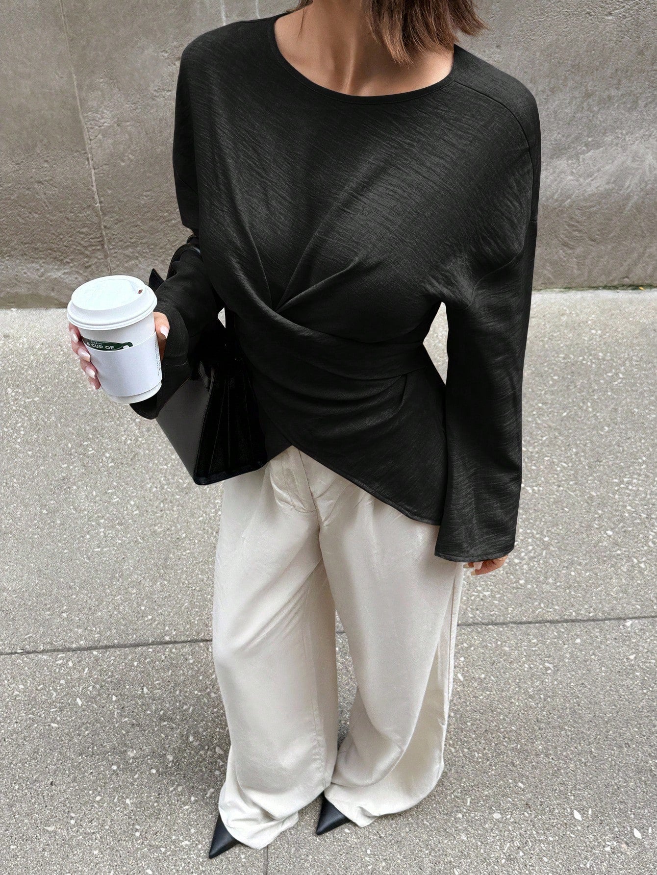 Solid Color Cross Wrap Shirt