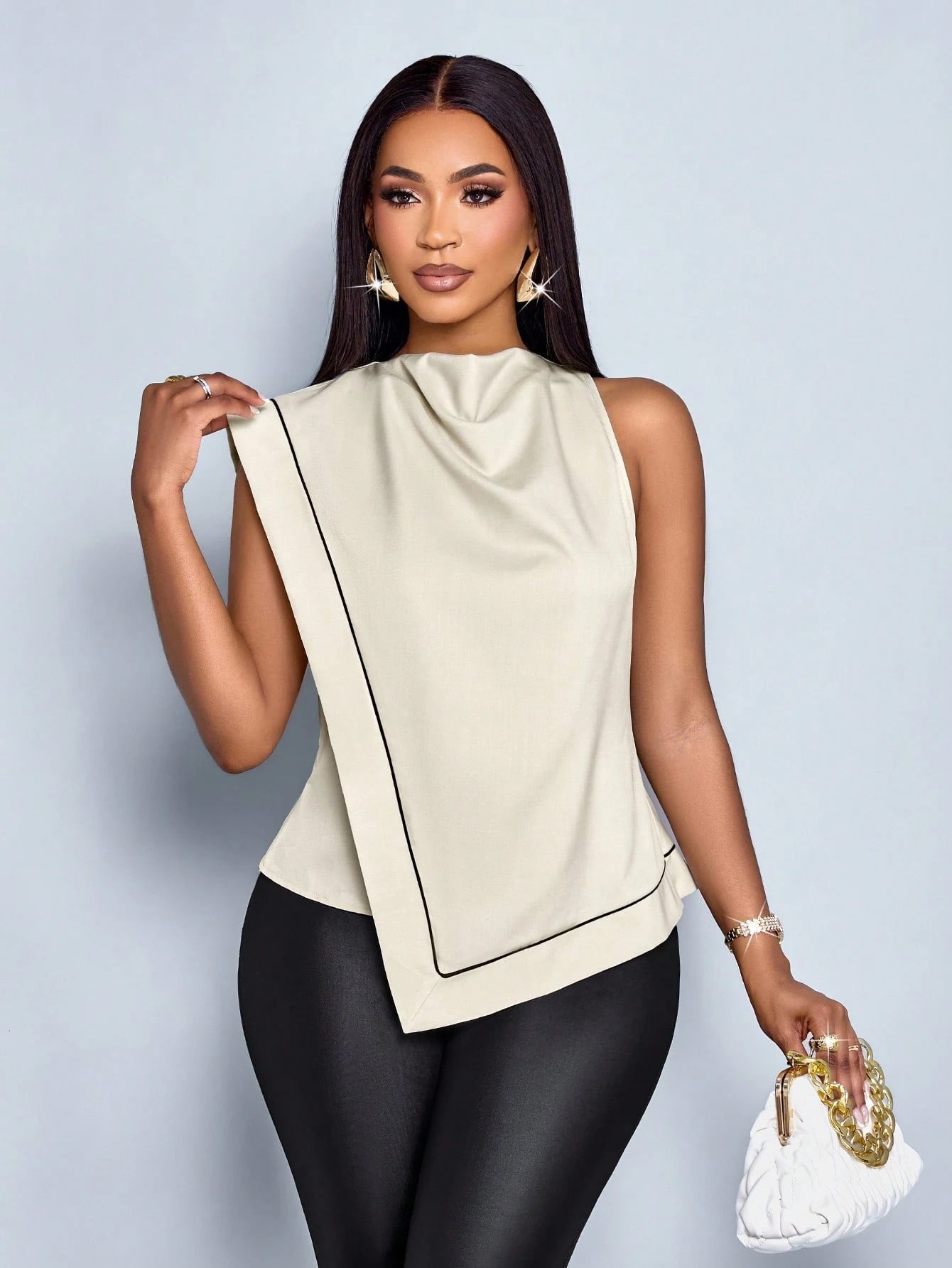 Black White Asymmetrical Stripe Blouse