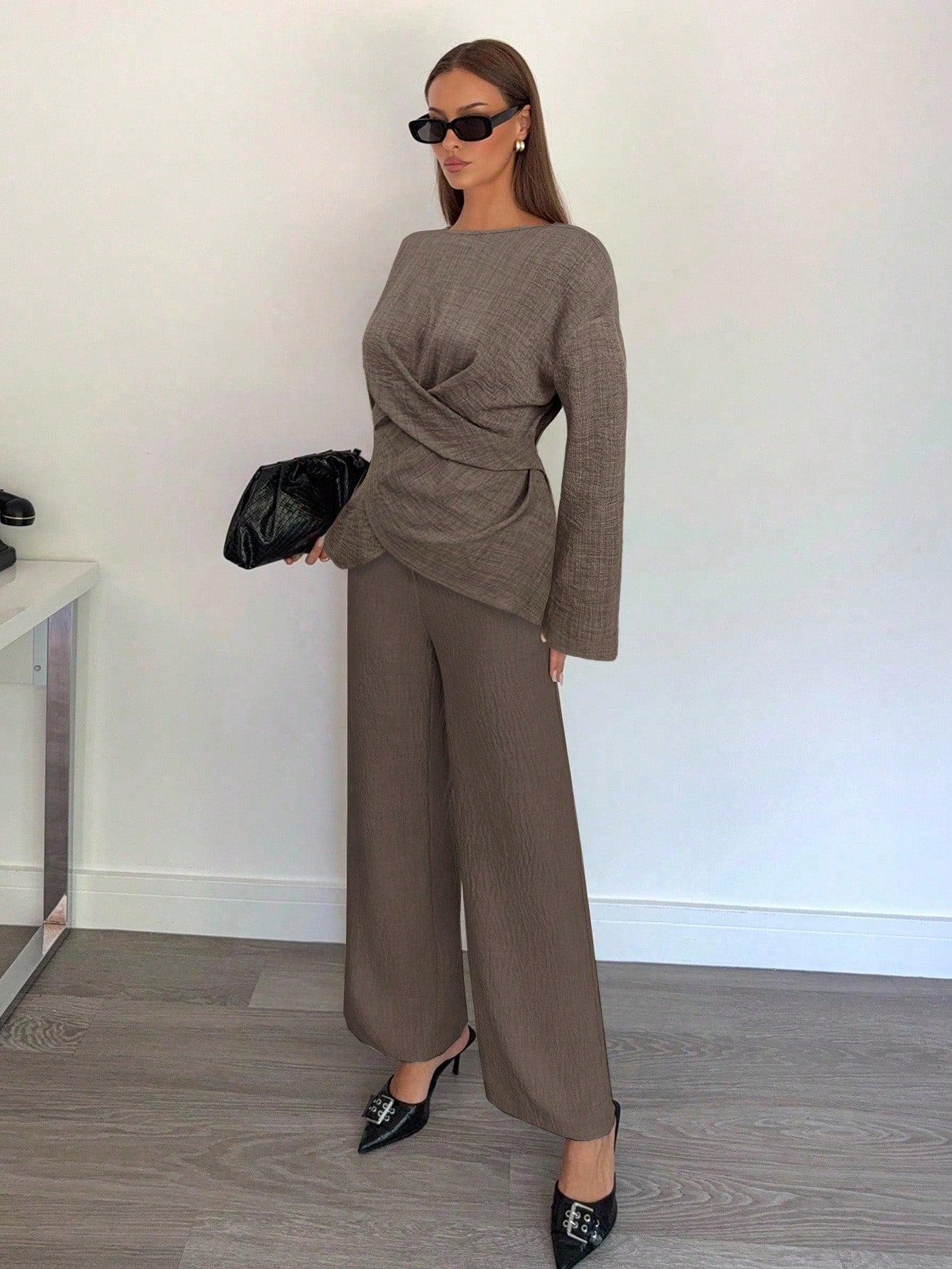 Solid Color Cross Wrap Shirt