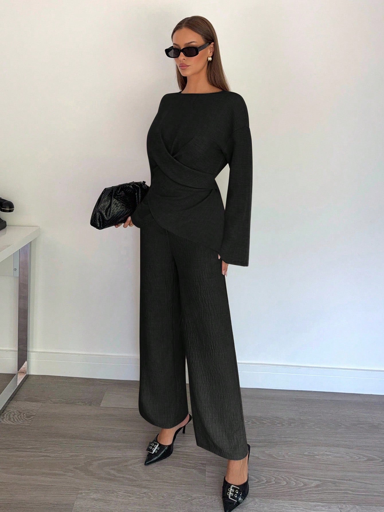 Solid Color Cross Wrap Shirt