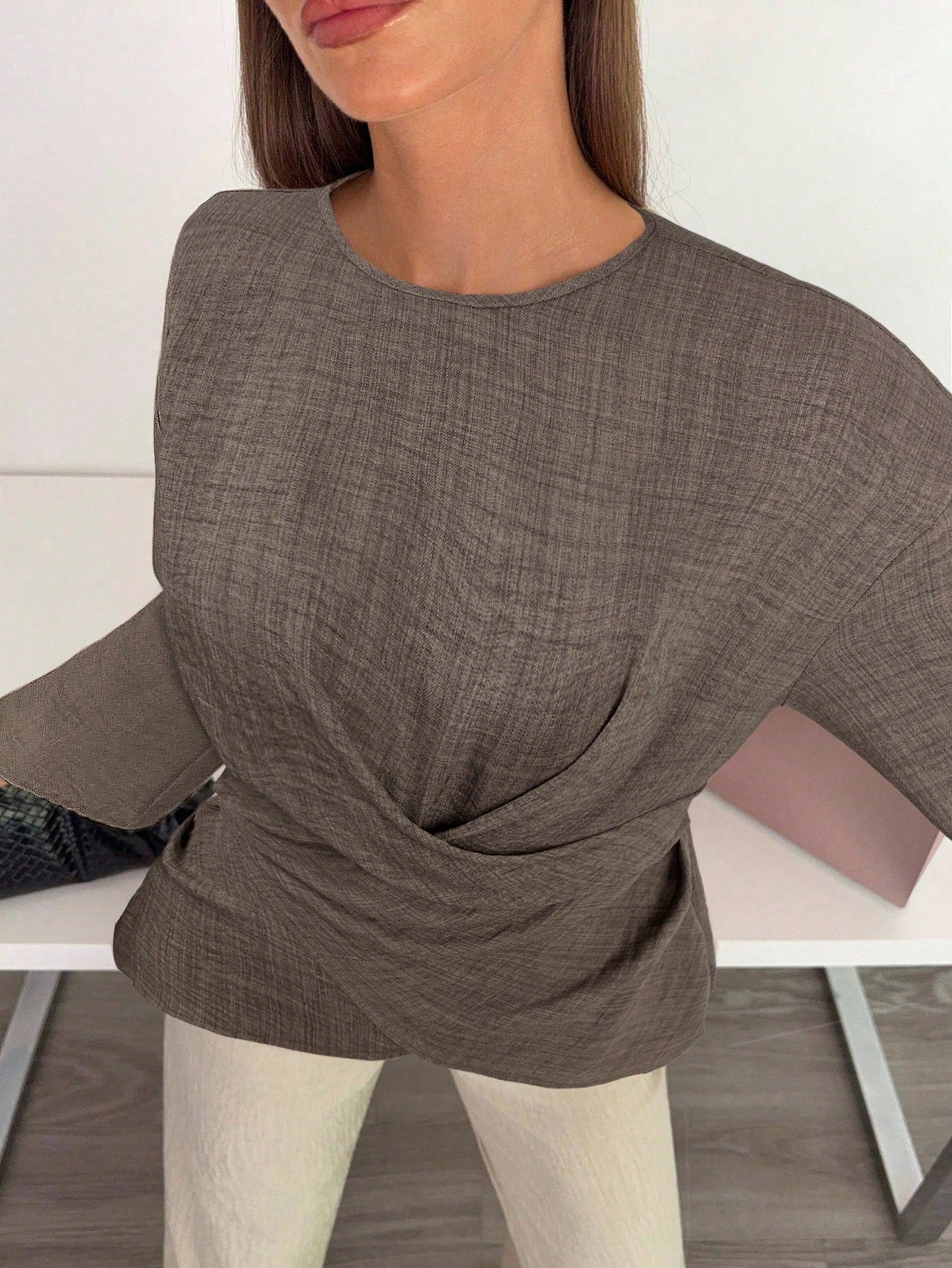 Solid Color Cross Wrap Shirt