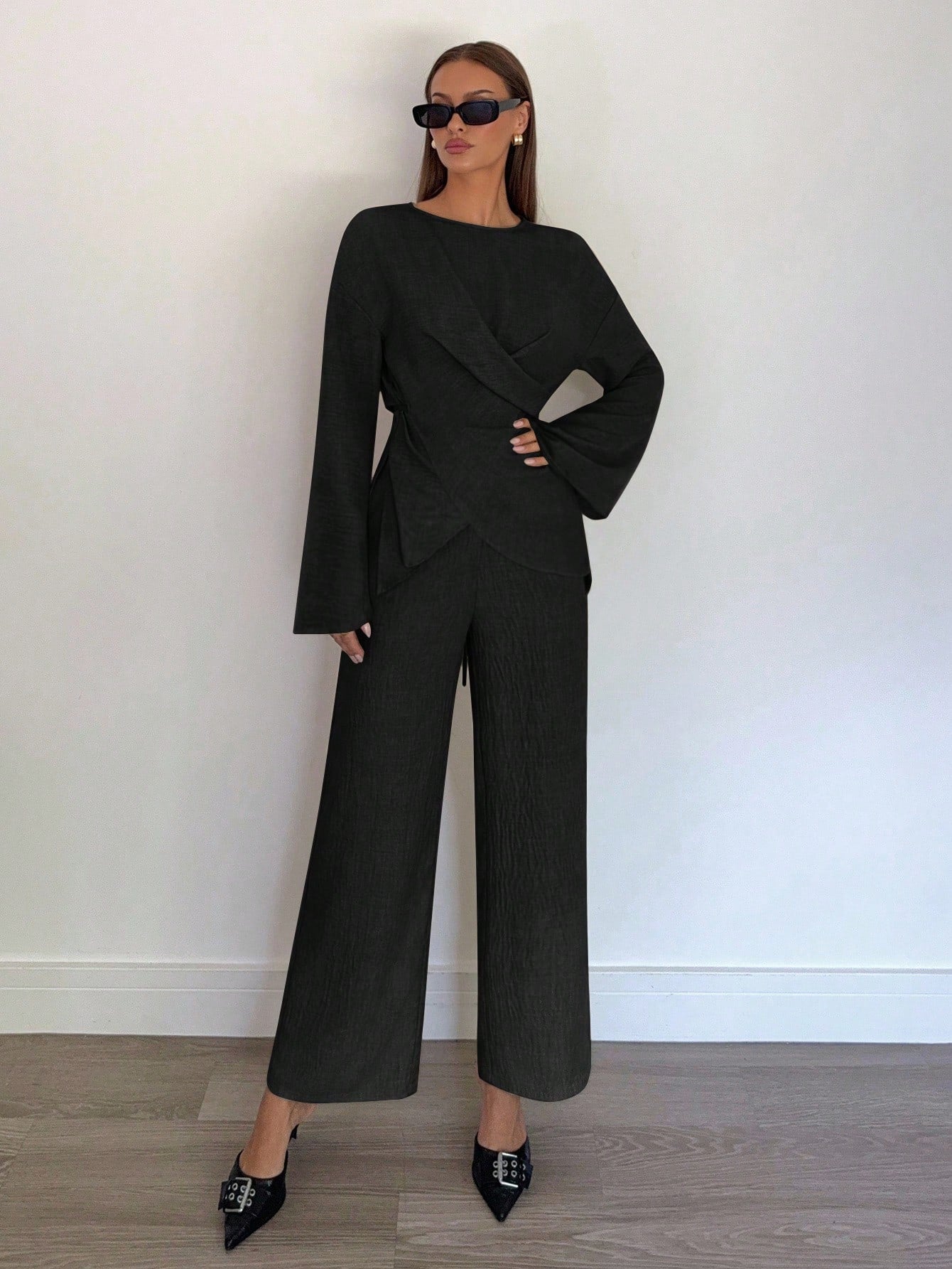 Solid Color Cross Wrap Shirt