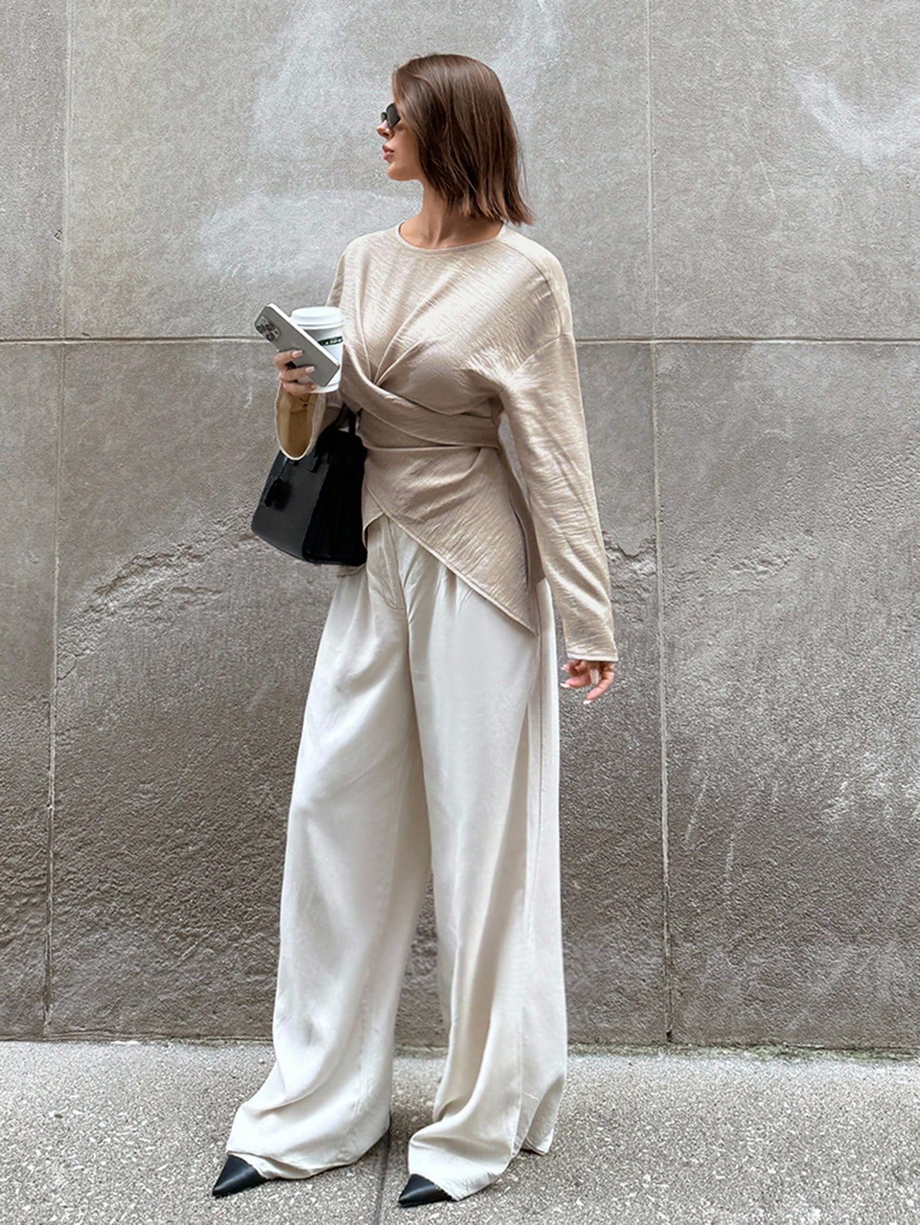 Solid Color Cross Wrap Shirt