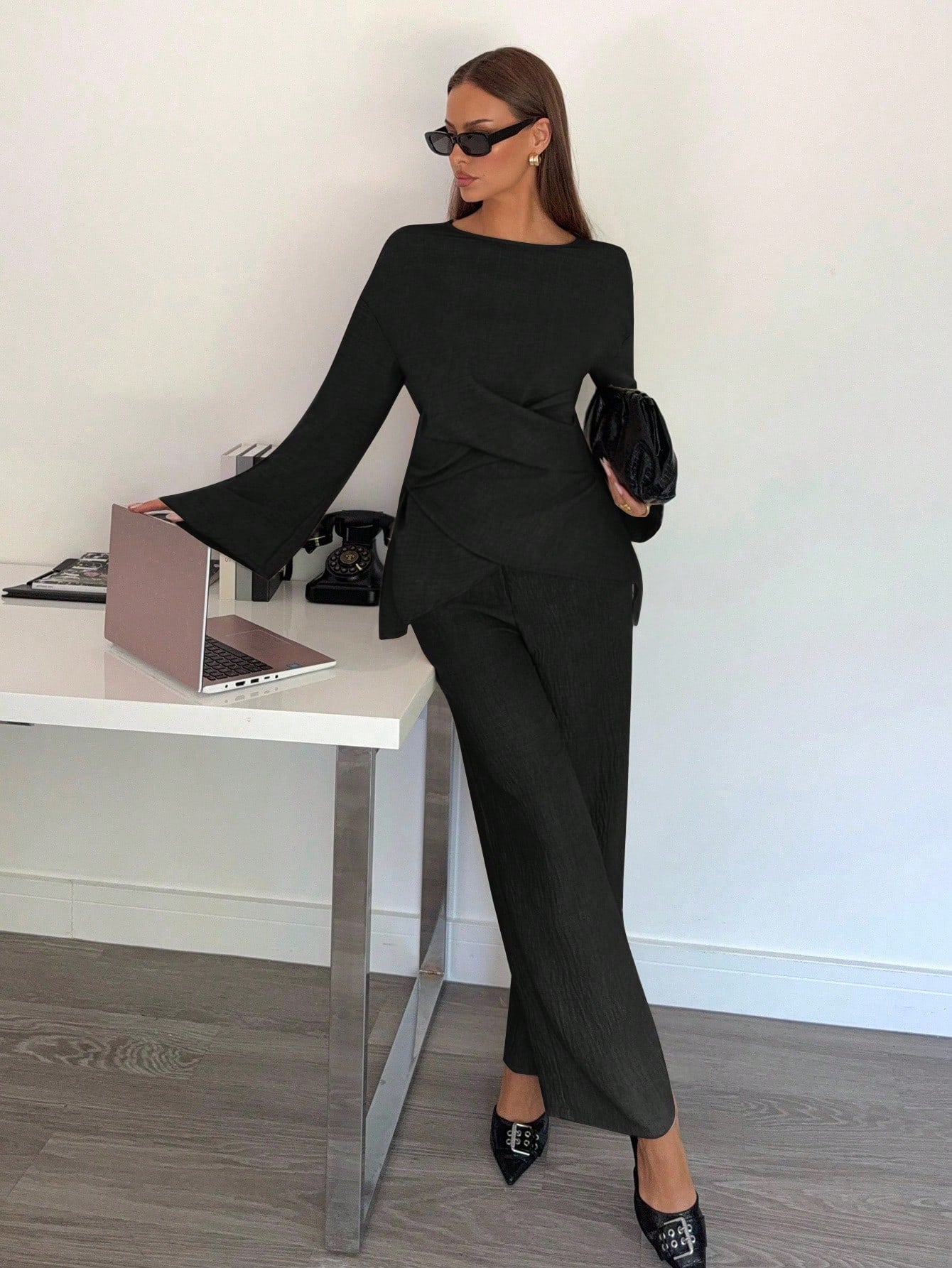 Solid Color Cross Wrap Shirt