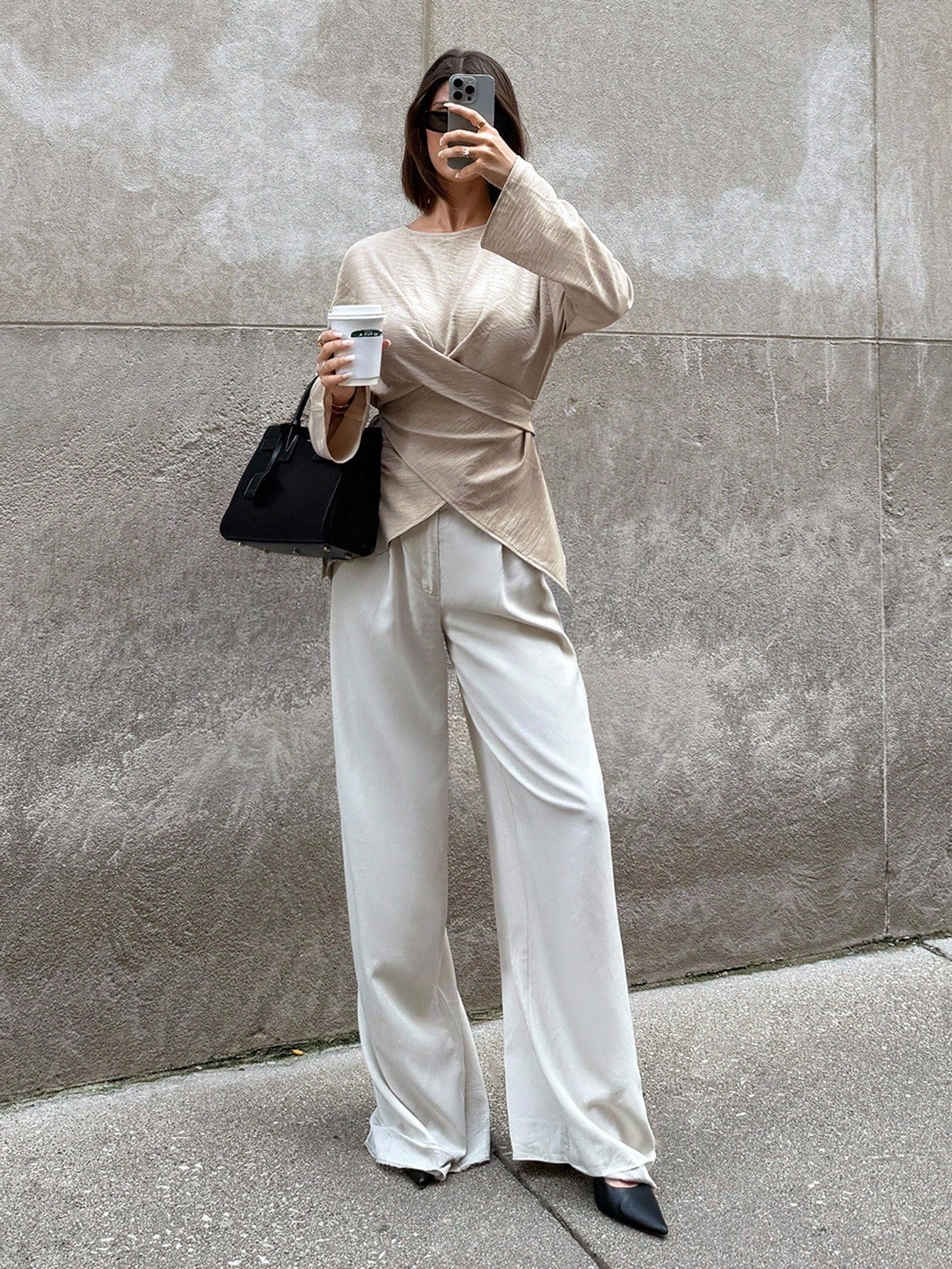 Solid Color Cross Wrap Shirt