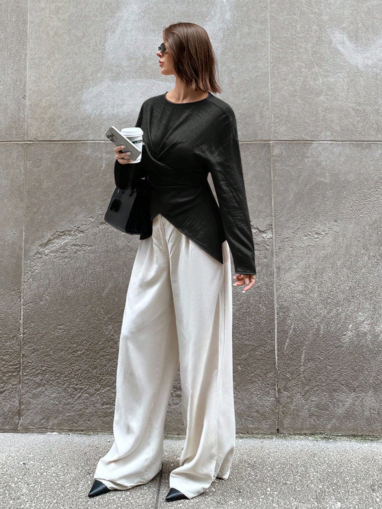 Solid Color Cross Wrap Shirt