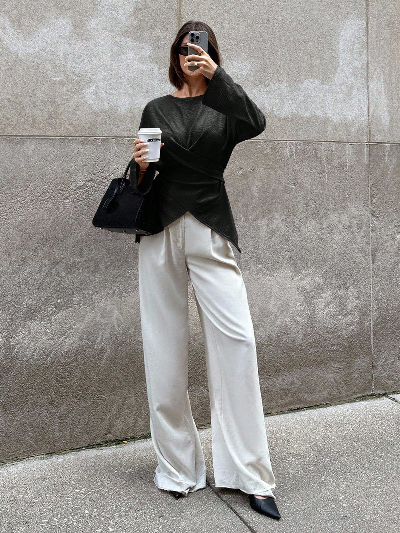 Solid Color Cross Wrap Shirt