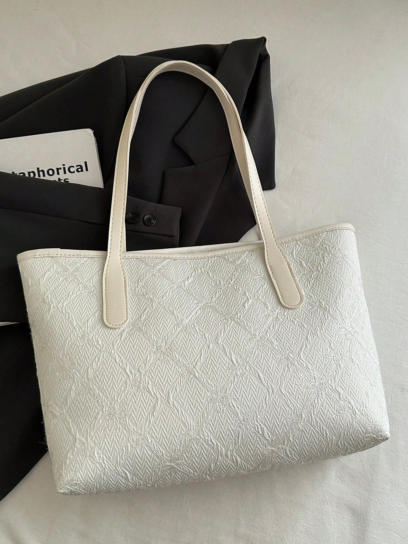 White Embossed Classic Tote Bag