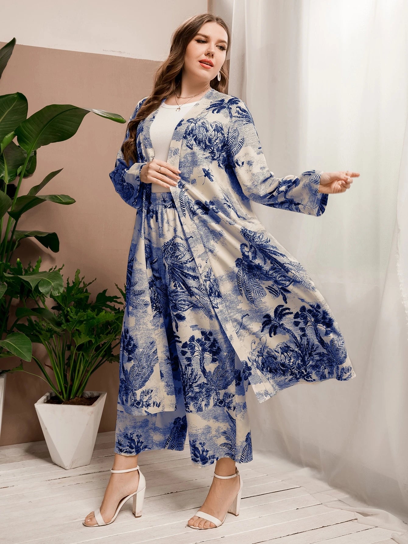 Tropical Print Duster Pants Set