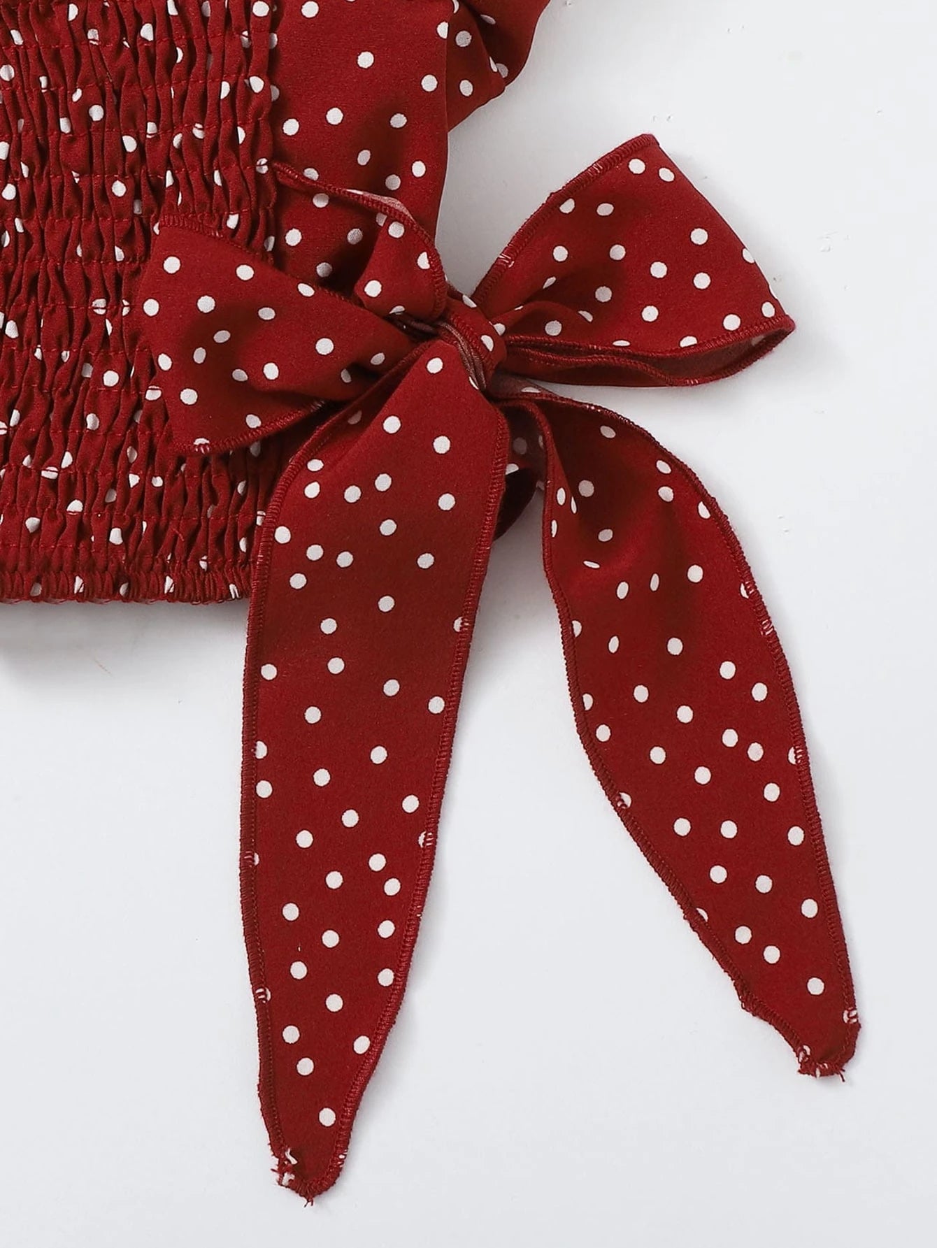 Polka Dot Shirred Ruffle Top