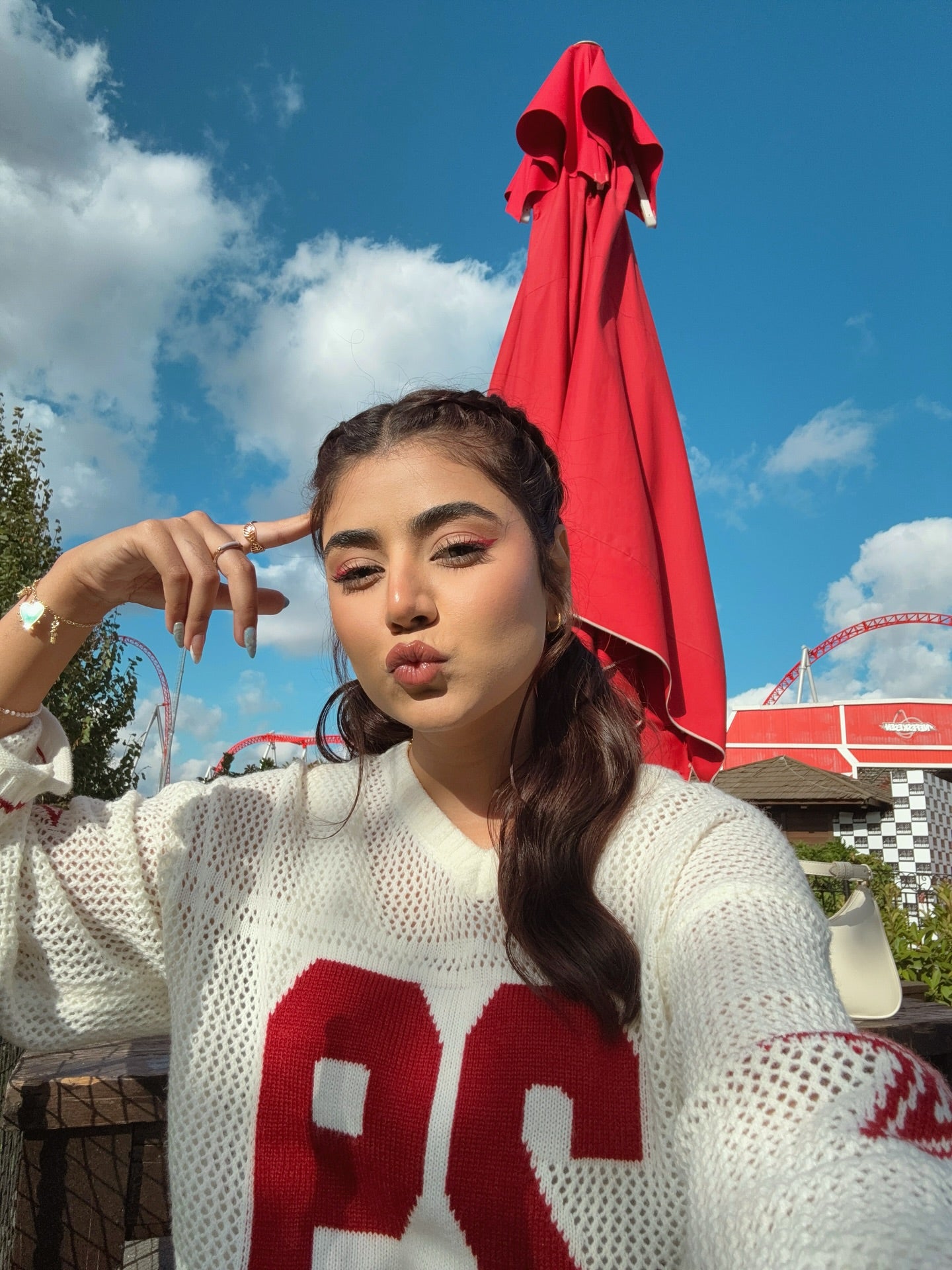 Areeka Haq Striped Oversized Knit Jersey Sweater