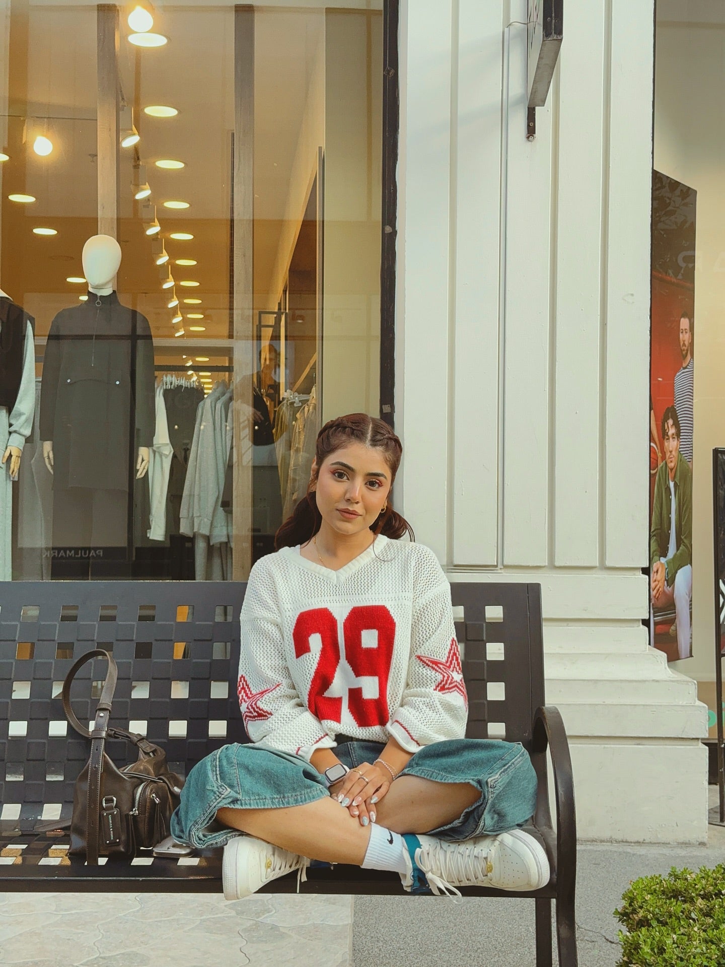 Areeka Haq Striped Oversized Knit Jersey Sweater