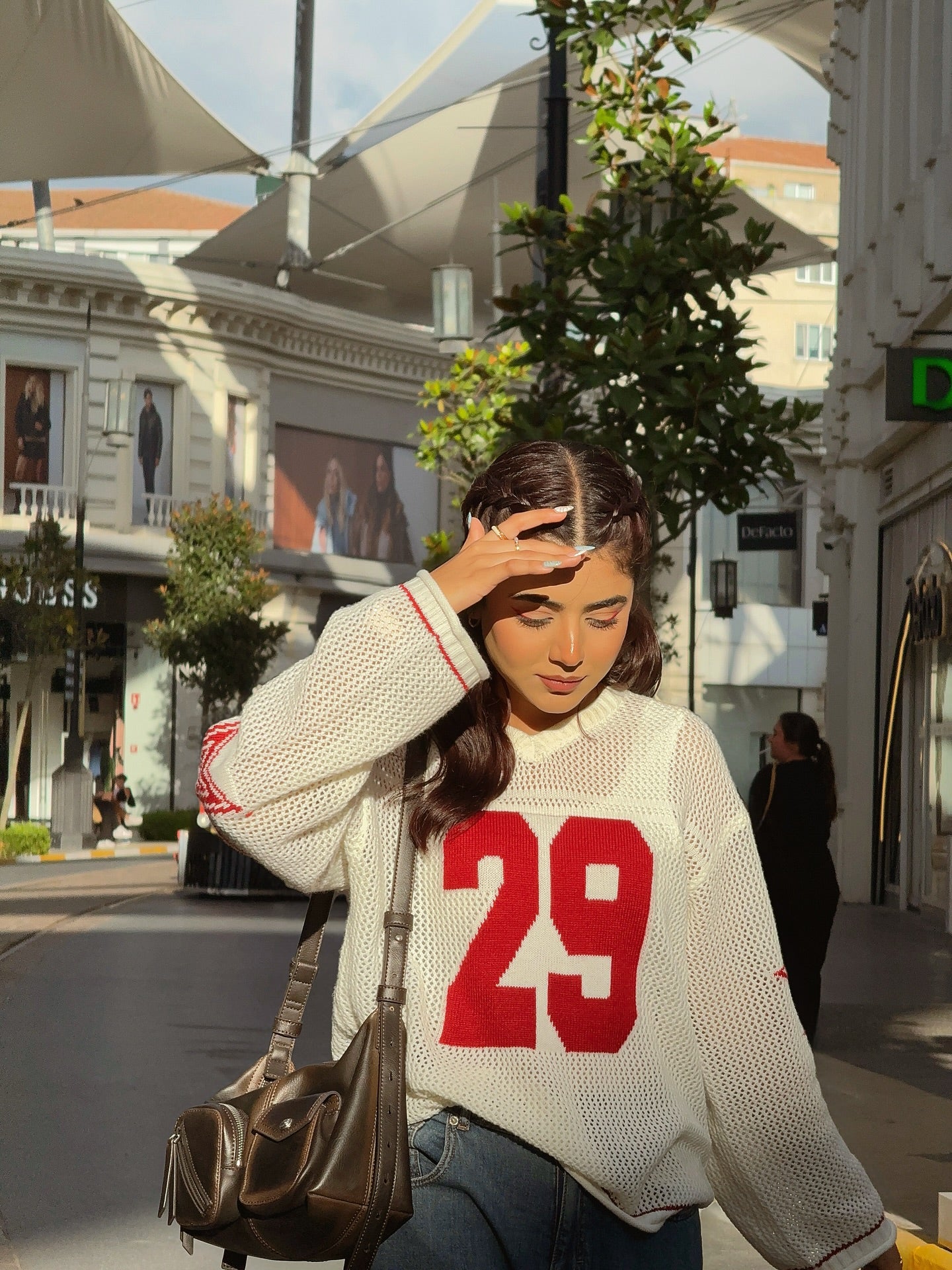 Areeka Haq Striped Oversized Knit Jersey Sweater