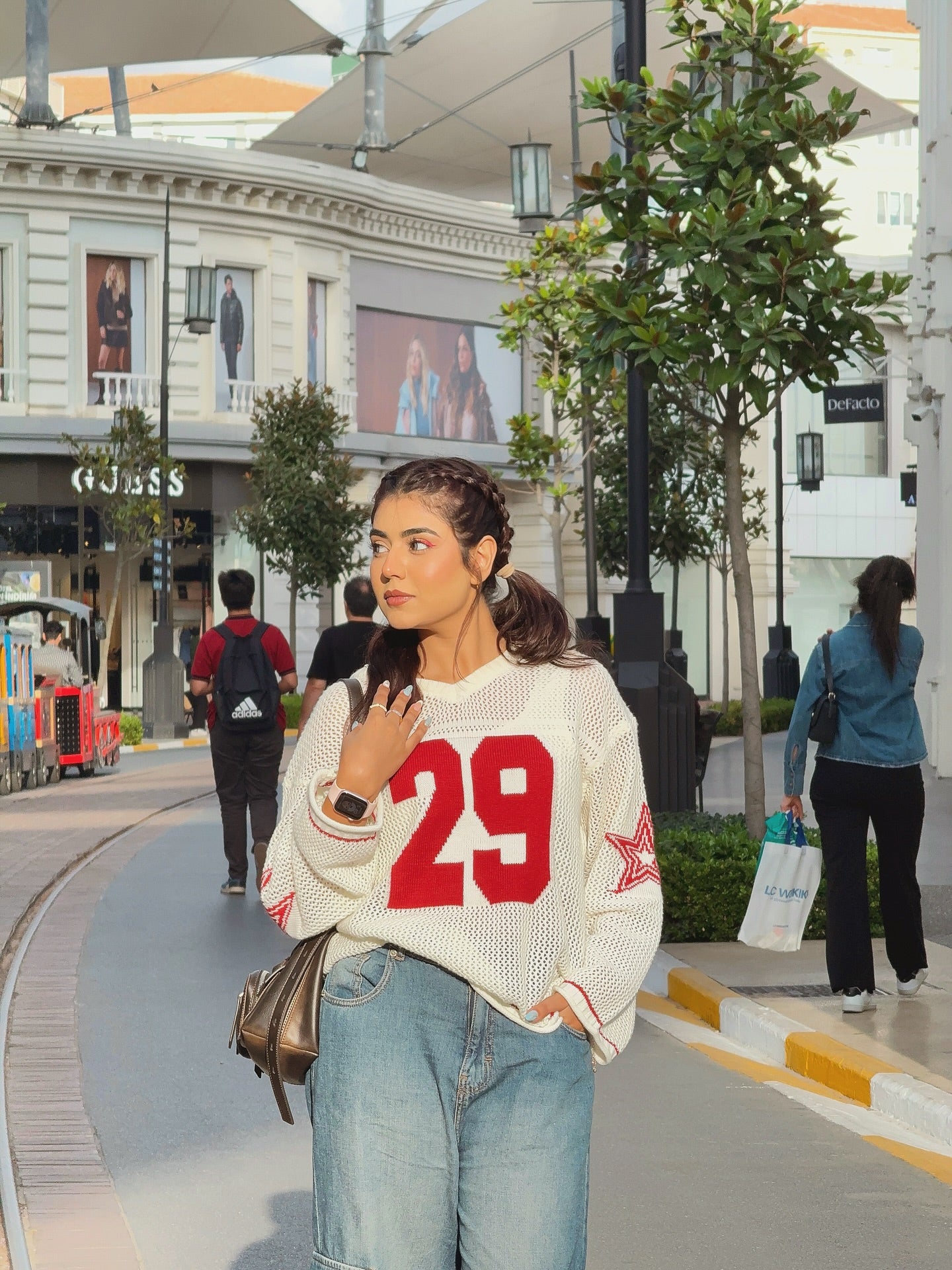 Areeka Haq Striped Oversized Knit Jersey Sweater