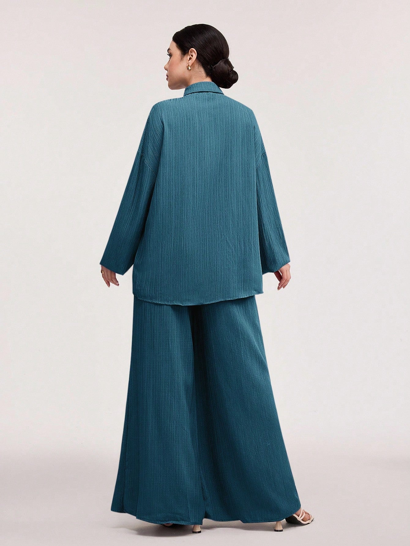 Textured Lantern Sleeve Pants Set
