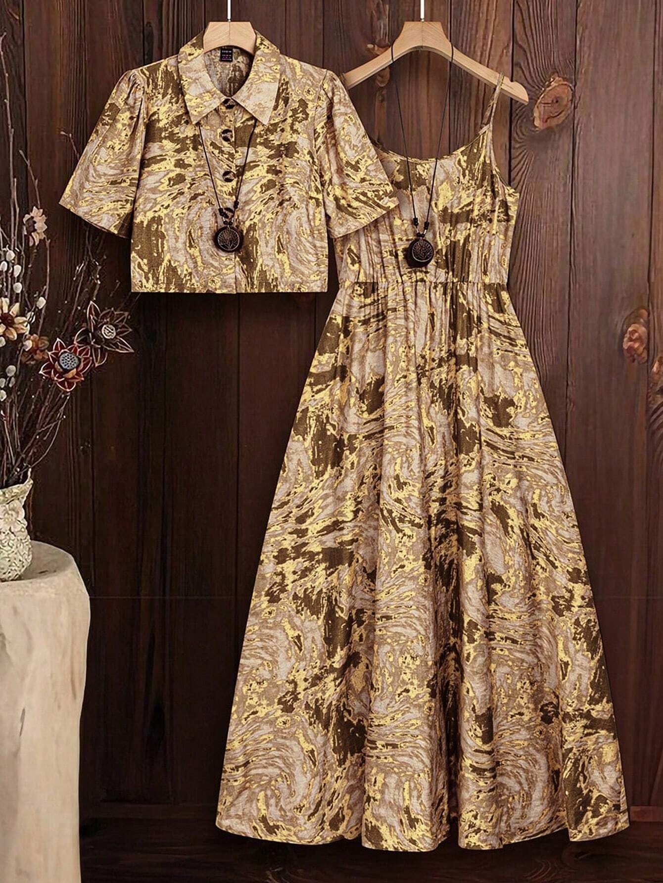 Tie-Dye Shirt Slip Dress Set